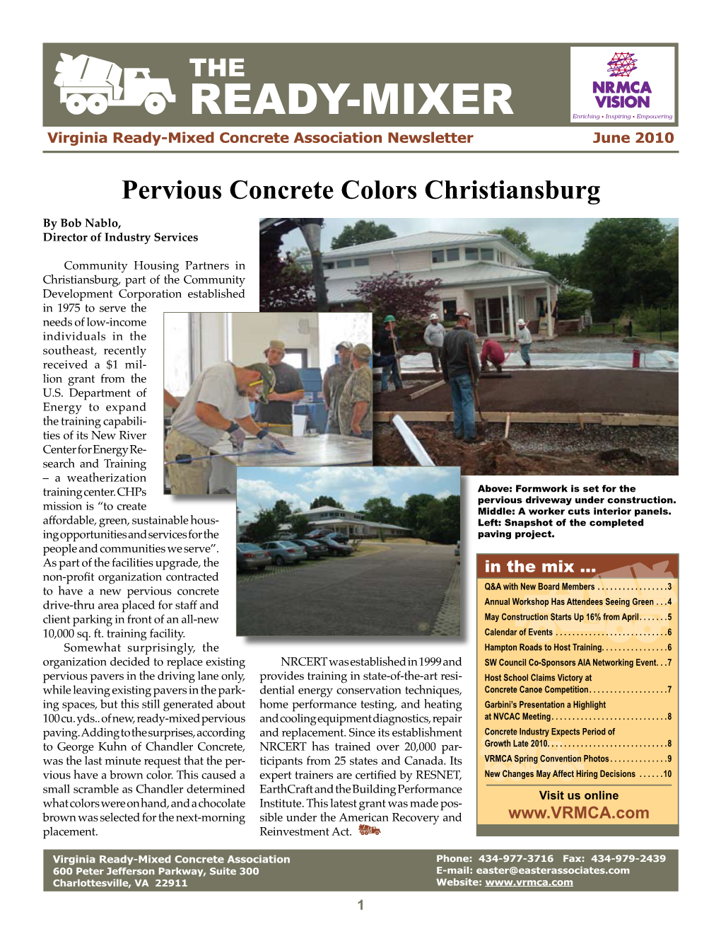READY-MIXER Virginia Ready-Mixed Concrete Association Newsletter June 2010