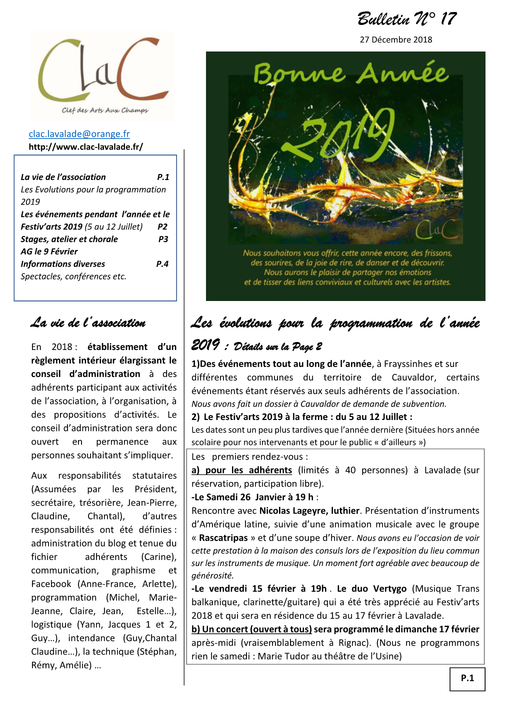 Bulletin N° 17 27 Décembre 2018