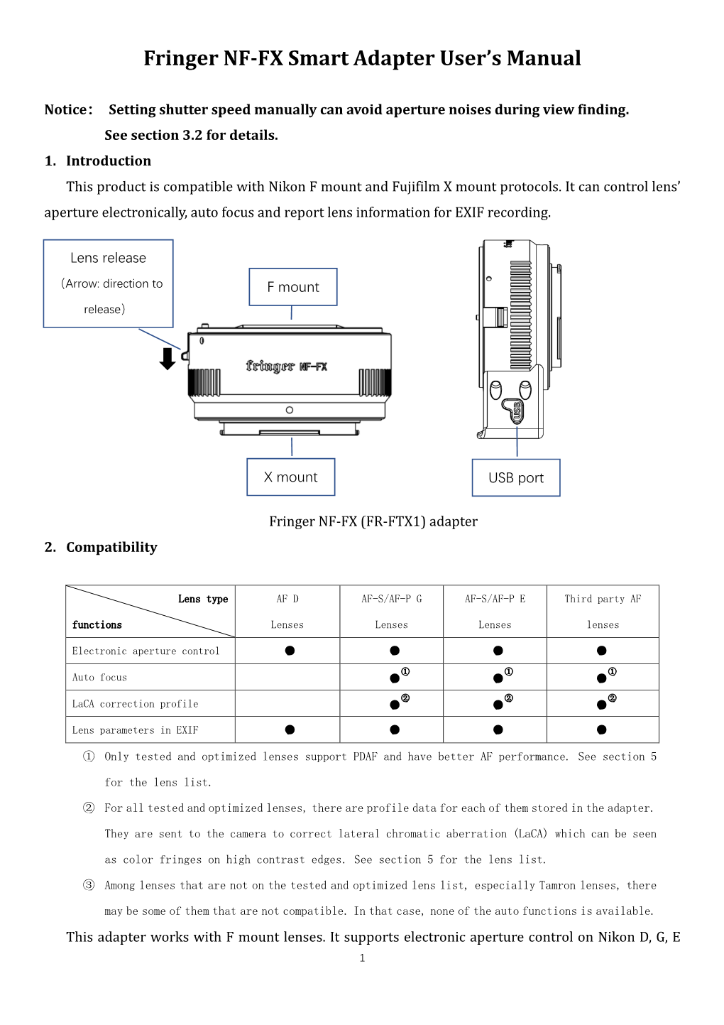 Fringer NF-FX Smart Adapter User's Manual