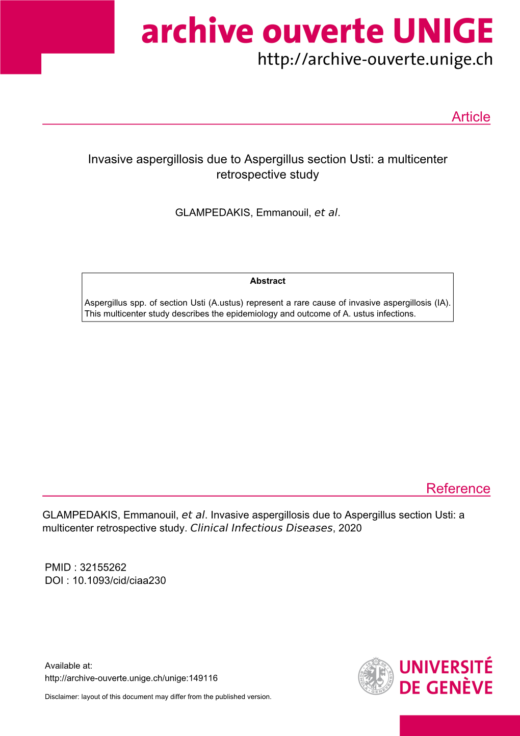 Aspergillus Section Usti: a Multicenter Retrospective Study