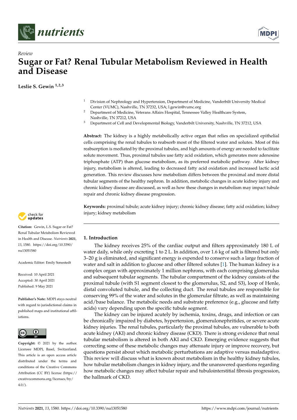 Renal Tubular Metabolism Reviewed in Health and Disease