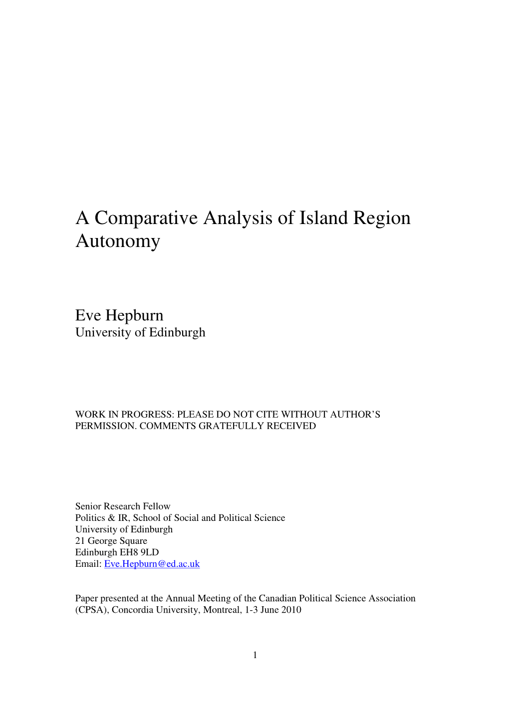 A Comparative Analysis of Island Region Autonomy