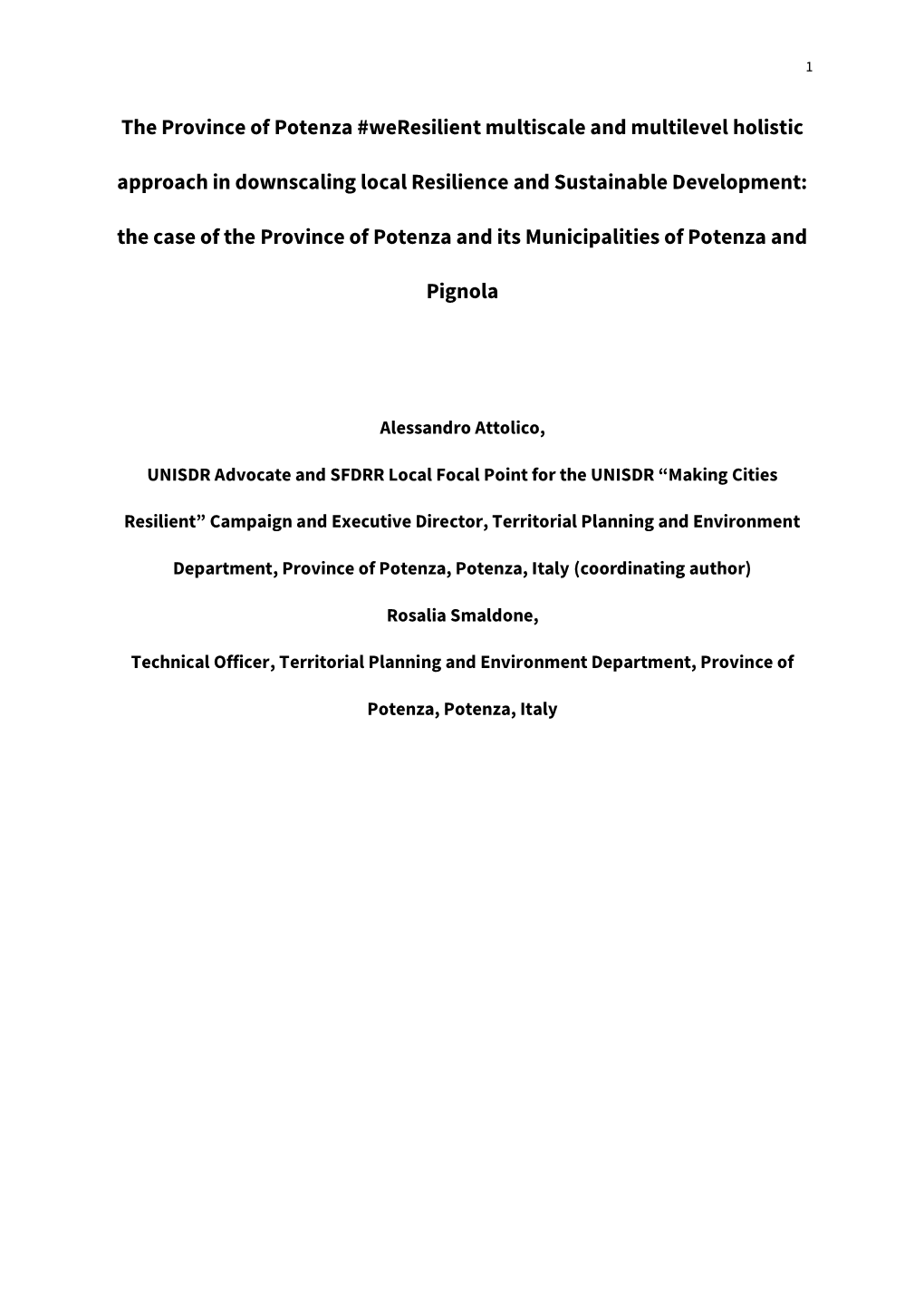 The Province of Potenza #Weresilient Multiscale And