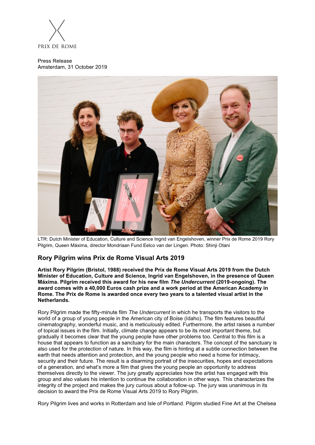 Rory Pilgrim Wins Prix De Rome Visual Arts 2019