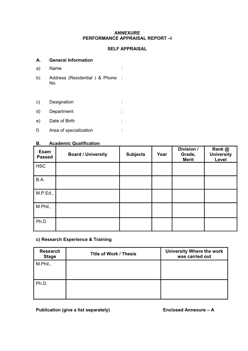 Performance Appraisal Report I