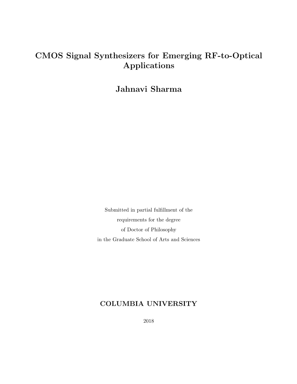 CMOS Signal Synthesizers for Emerging RF-To-Optical Applications Jahnavi Sharma