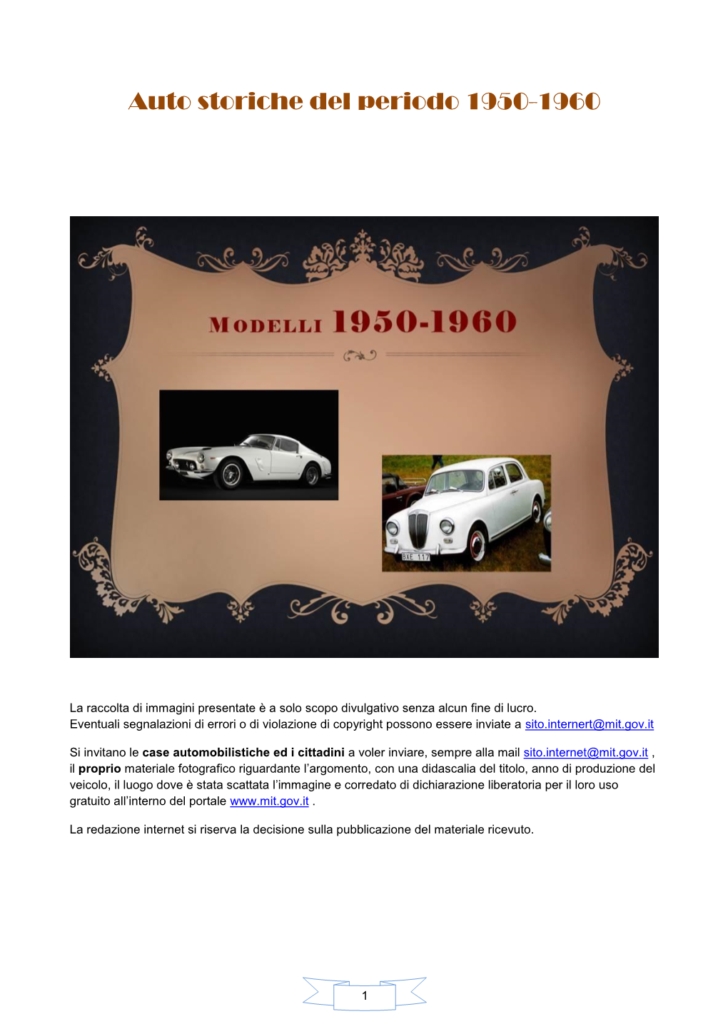 Auto Storiche Del Periodo 1950-1960