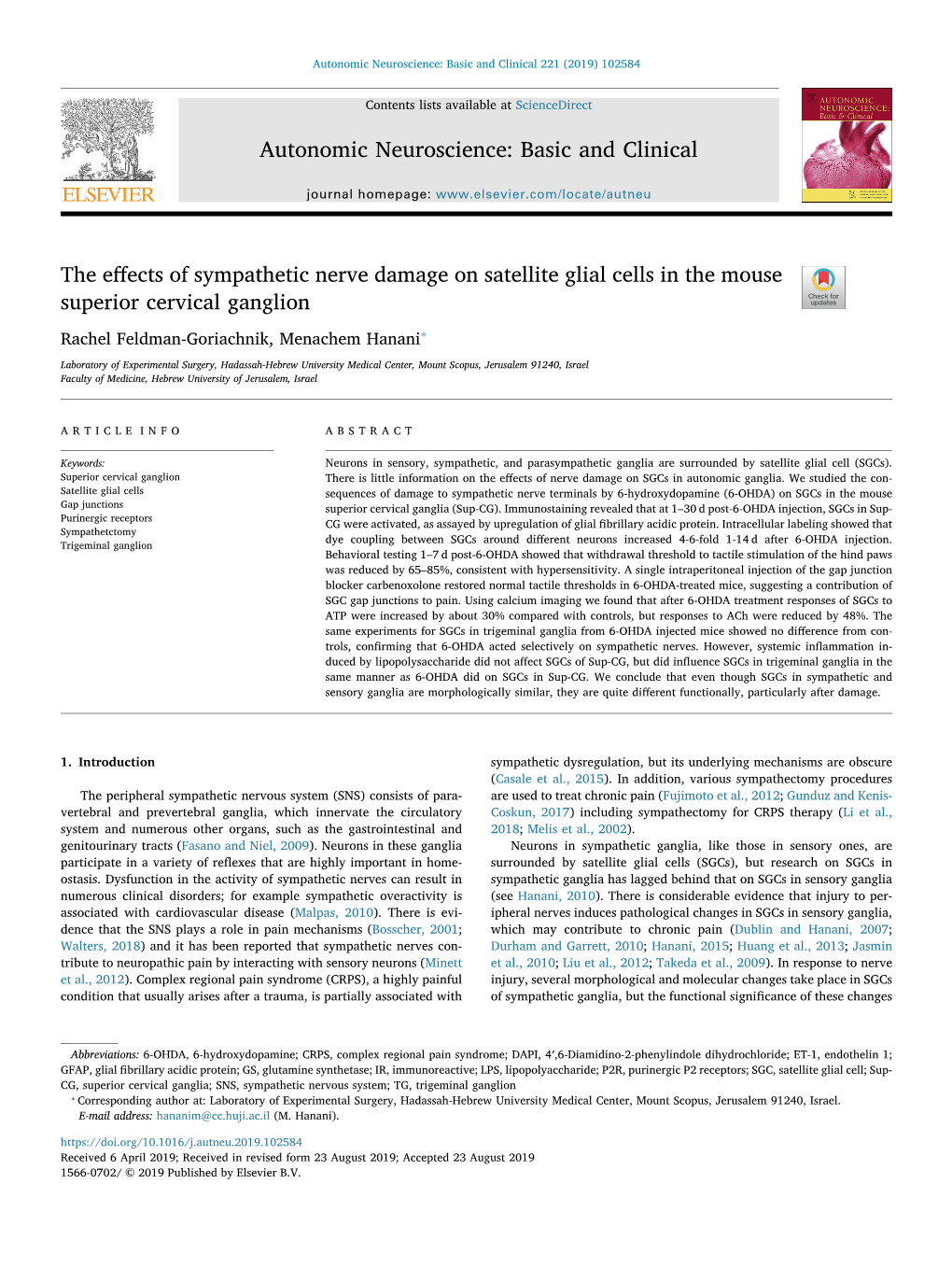 The Effects of Sympathetic Nerve Damage on Satellite Glial Cells in The