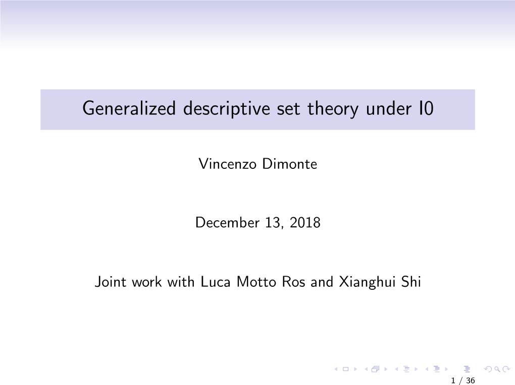 Generalized Descriptive Set Theory Under I0