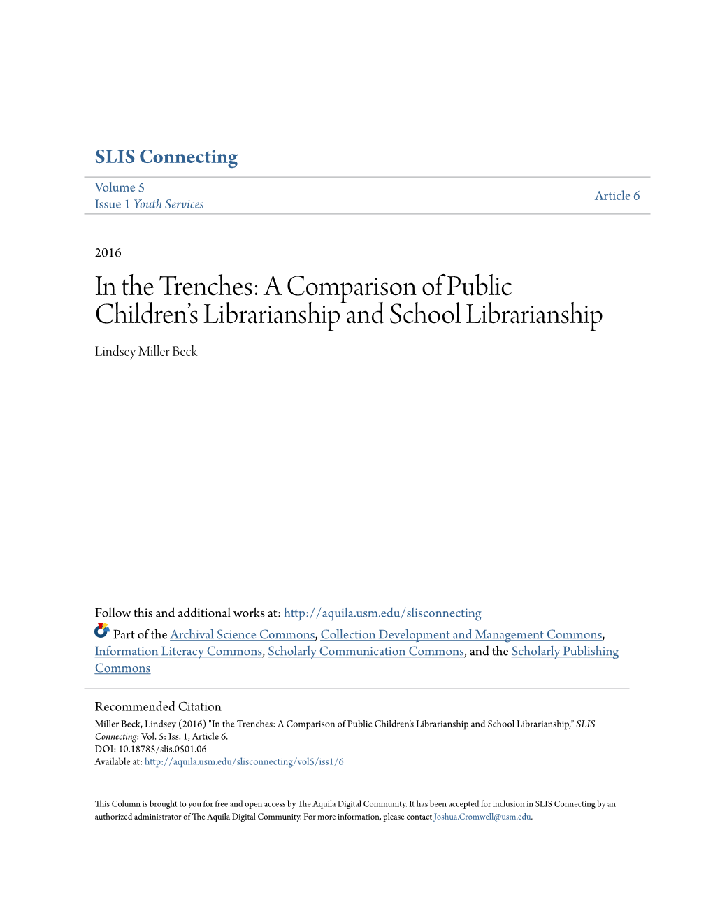 A Comparison of Public Children's Librarianship and School