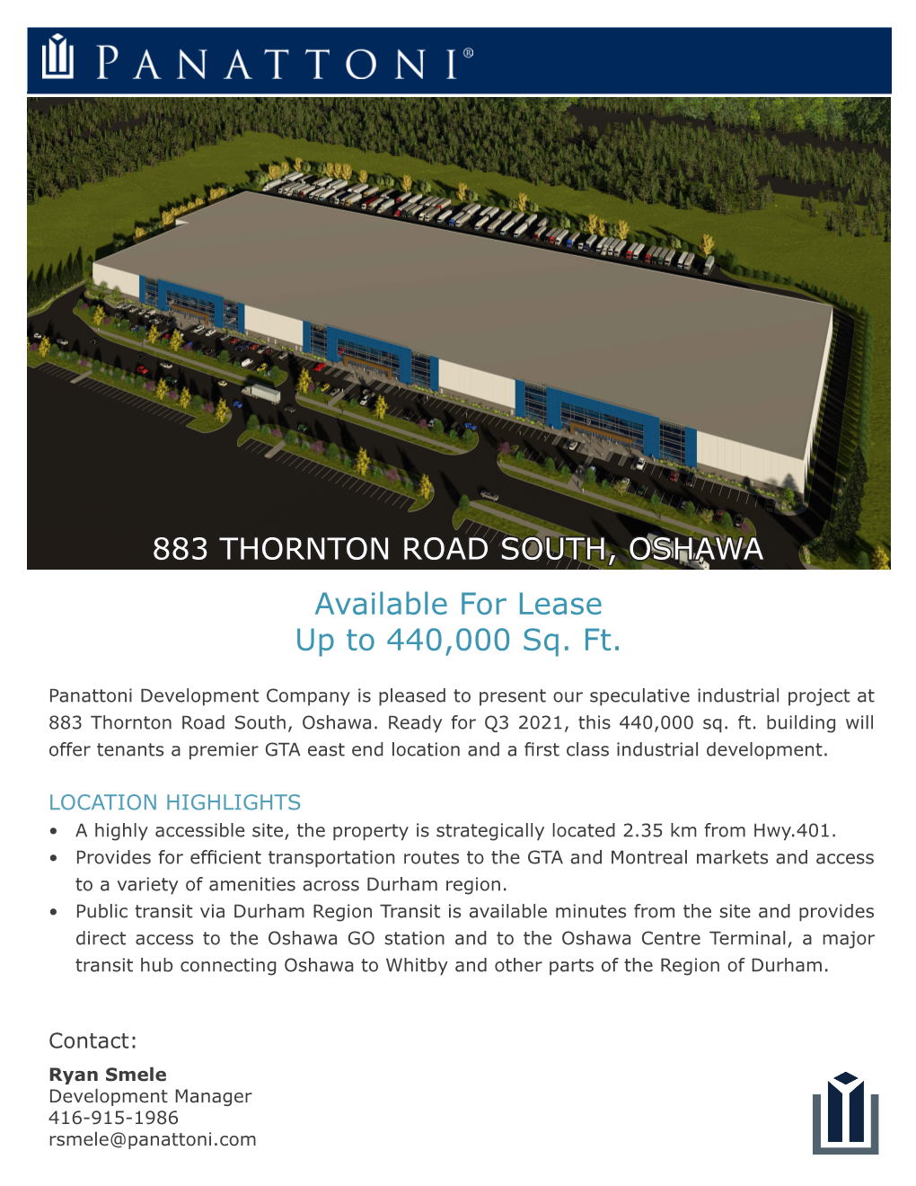 883 THORNTON ROAD SOUTH, OSHAWA Available for Lease up to 440,000 Sq