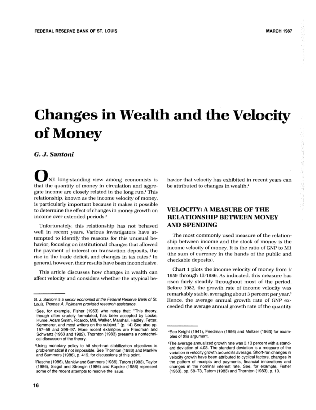 Changes in Wealth and the Velocity of Money