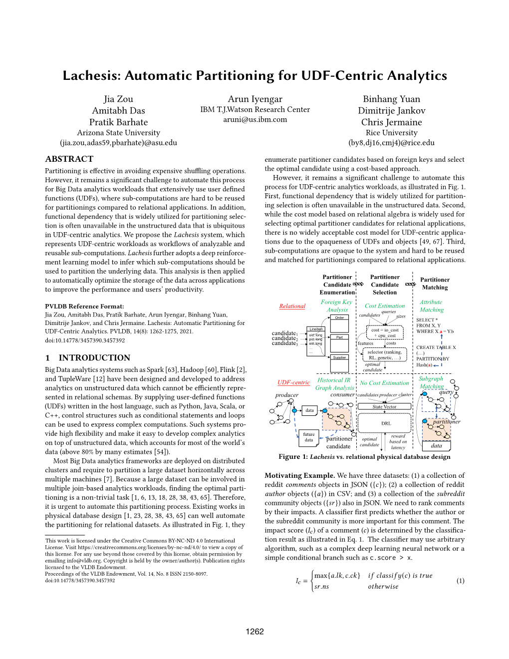 Lachesis: Automatic Partitioning for UDF-Centric Analytics