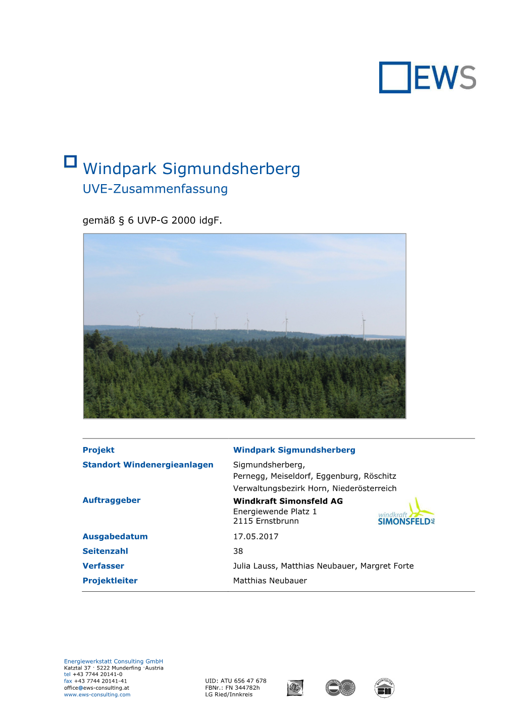 Windpark Sigmundsherberg UVE-Zusammenfassung