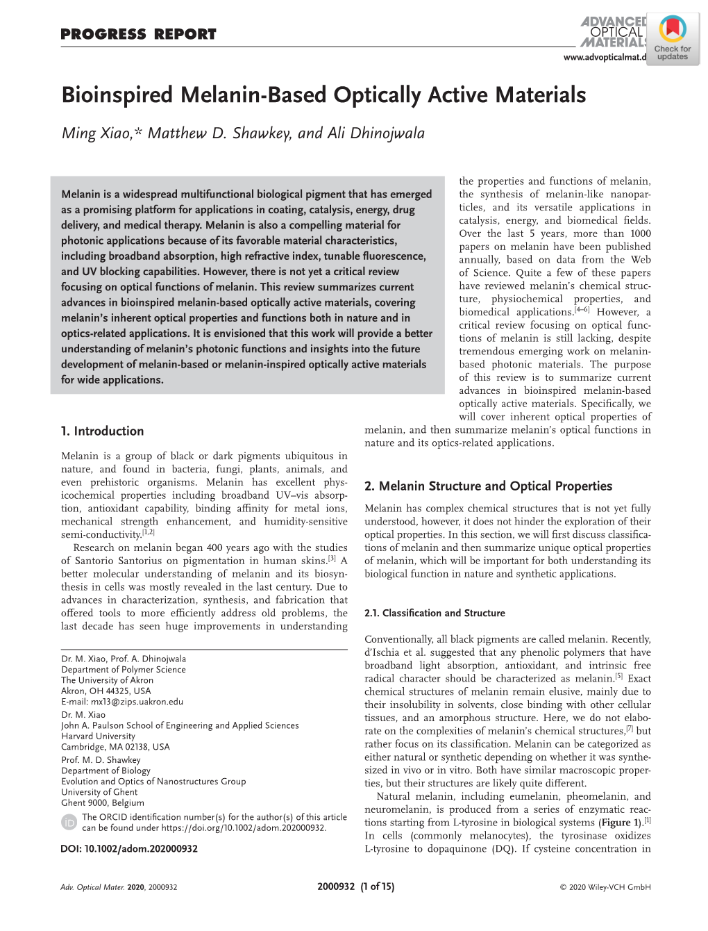 Bioinspired Melanin‐Based Optically Active Materials