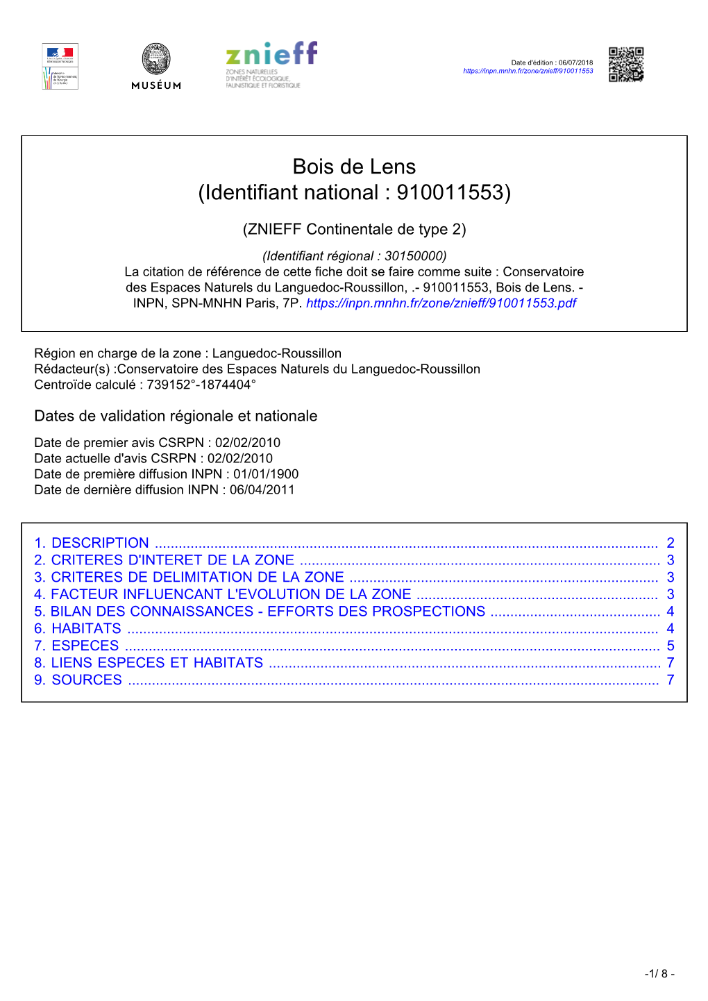 Bois De Lens (Identifiant National : 910011553)