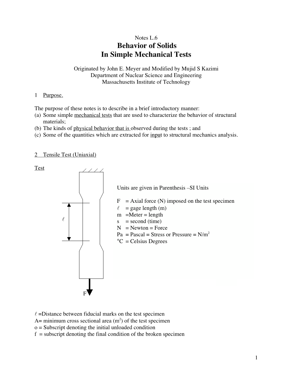 Behavior of Solids in Simple Mechanical Tests (PDF)