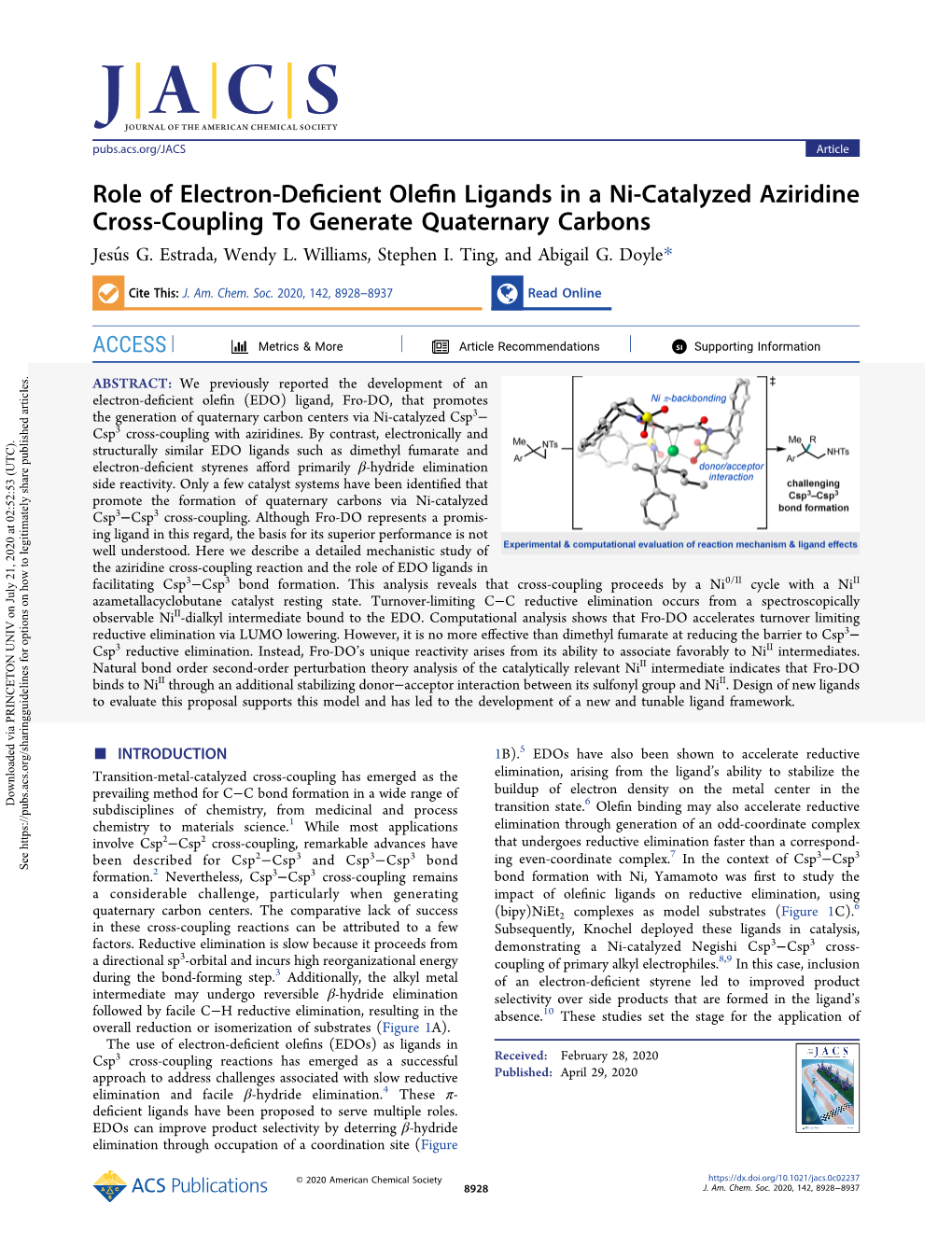 Role of Electron-Deficient Olefin Ligands in a Ni-Catalyzed Aziridine