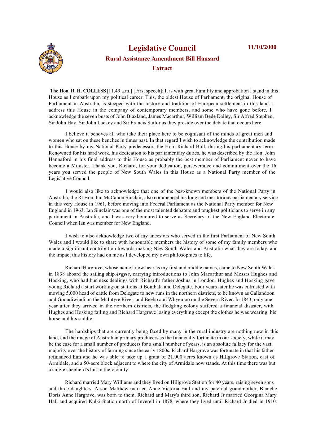 First Speech.Colless.Pdf