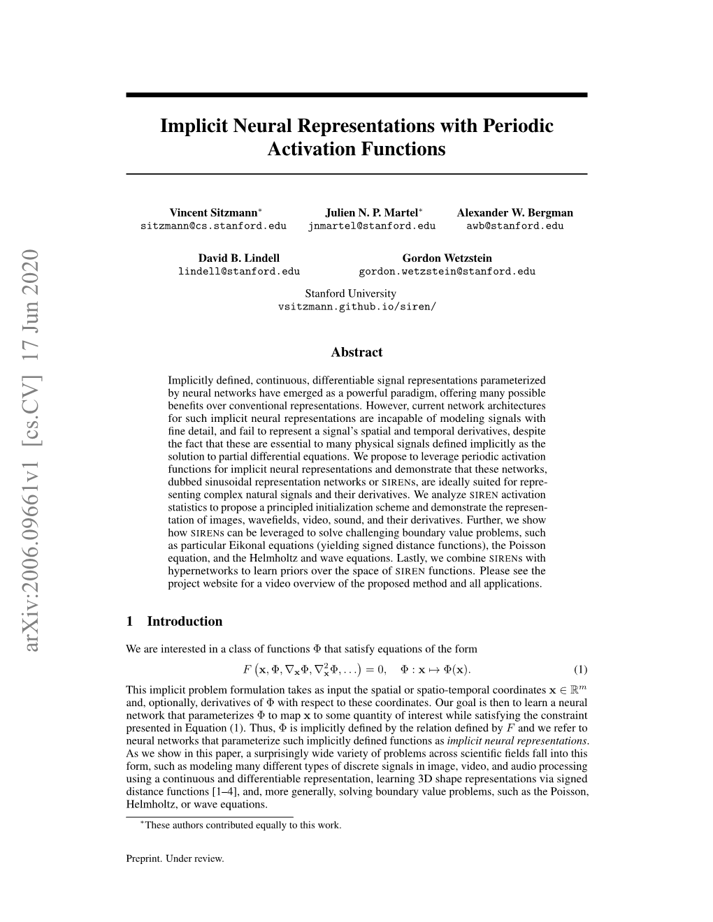 Implicit Neural Representations with Periodic Activation Functions