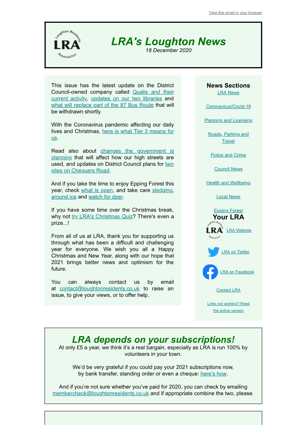 LRA's Loughton News 18 December 2020