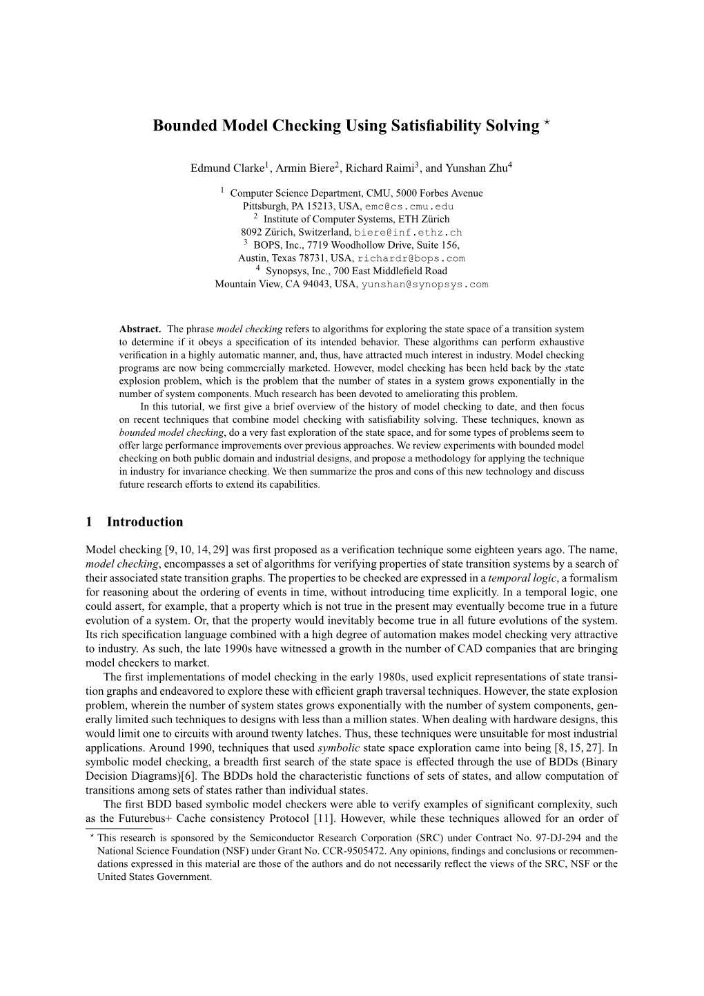 Bounded Model Checking Using Satisfiability Solving