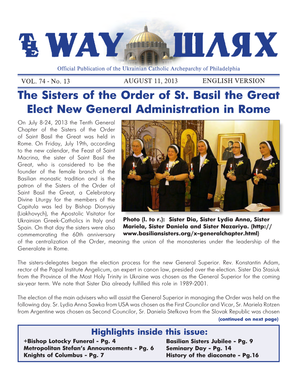 The Sisters of the Order of St. Basil the Great Elect New General