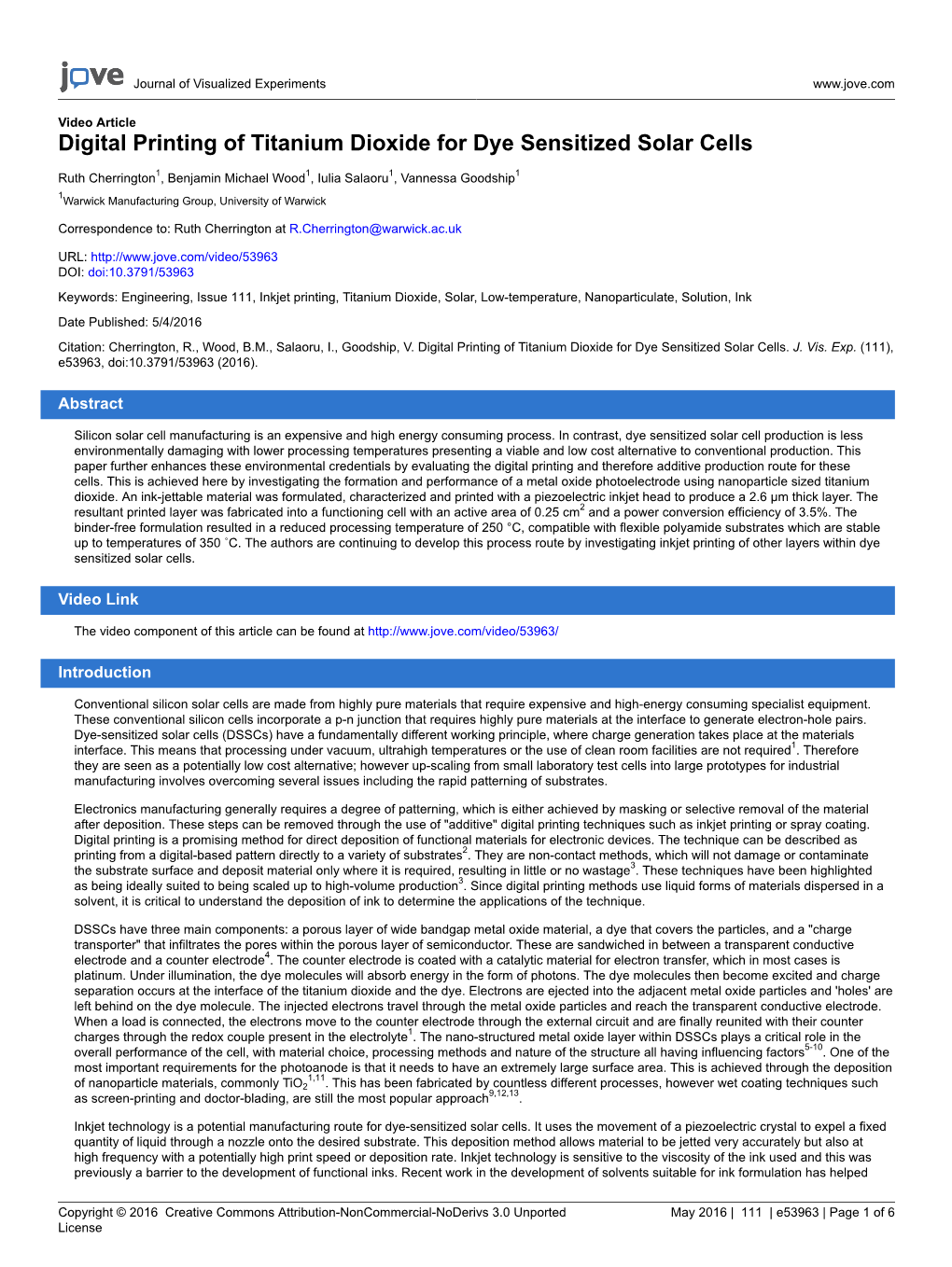 Digital Printing of Titanium Dioxide for Dye Sensitized Solar Cells