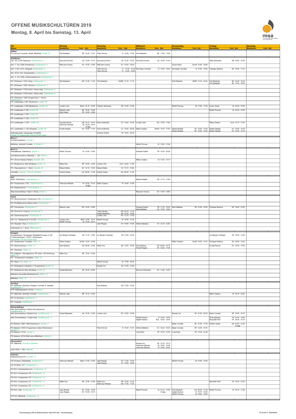 OFFENE MUSIKSCHULTÜREN 2019 Montag, 8