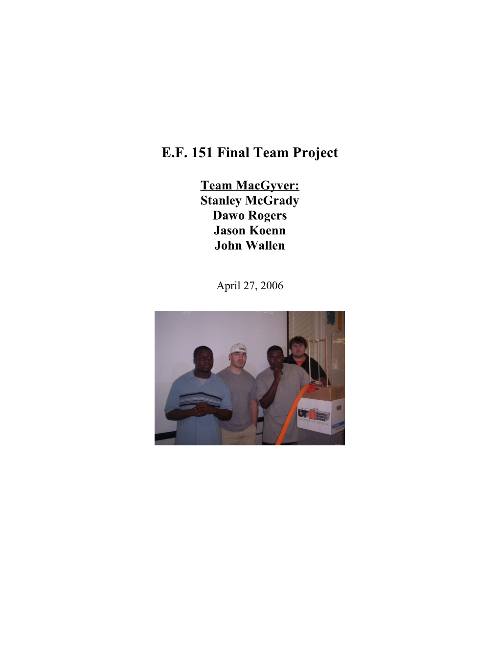 E.F. 151 Final Team Project