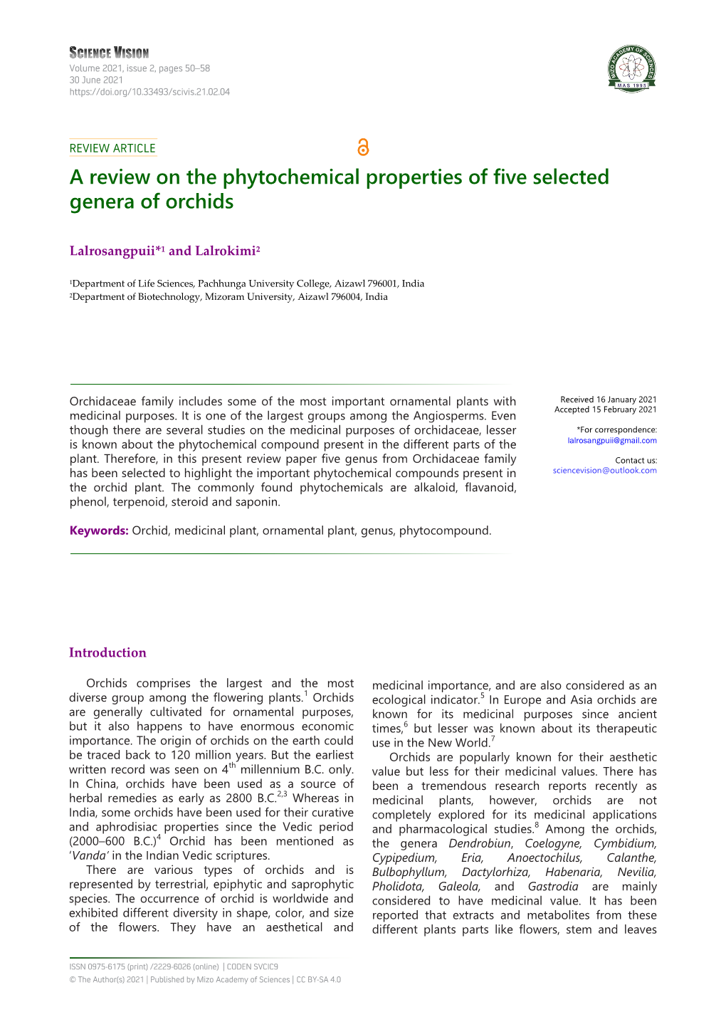 A Review on the Phytochemical Properties of Five Selected Genera of Orchids