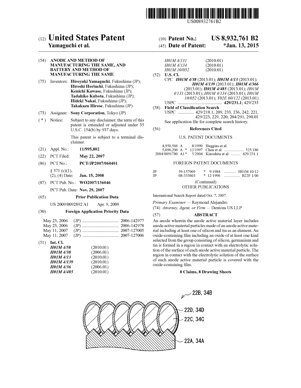 (12) United States Patent (10) Patent No.: US 8,932,761 B2 Yamaguchi Et Al