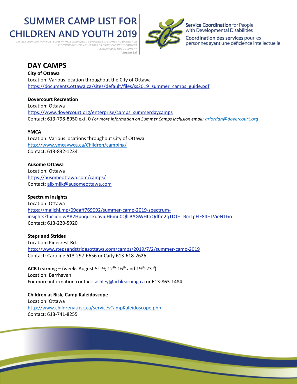 Summer Camp List for Children and Youth