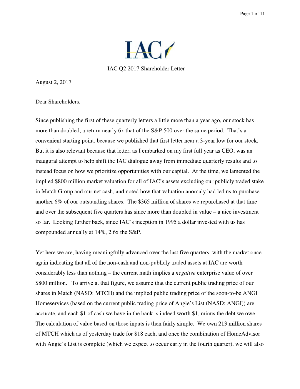 Shareholder Letter