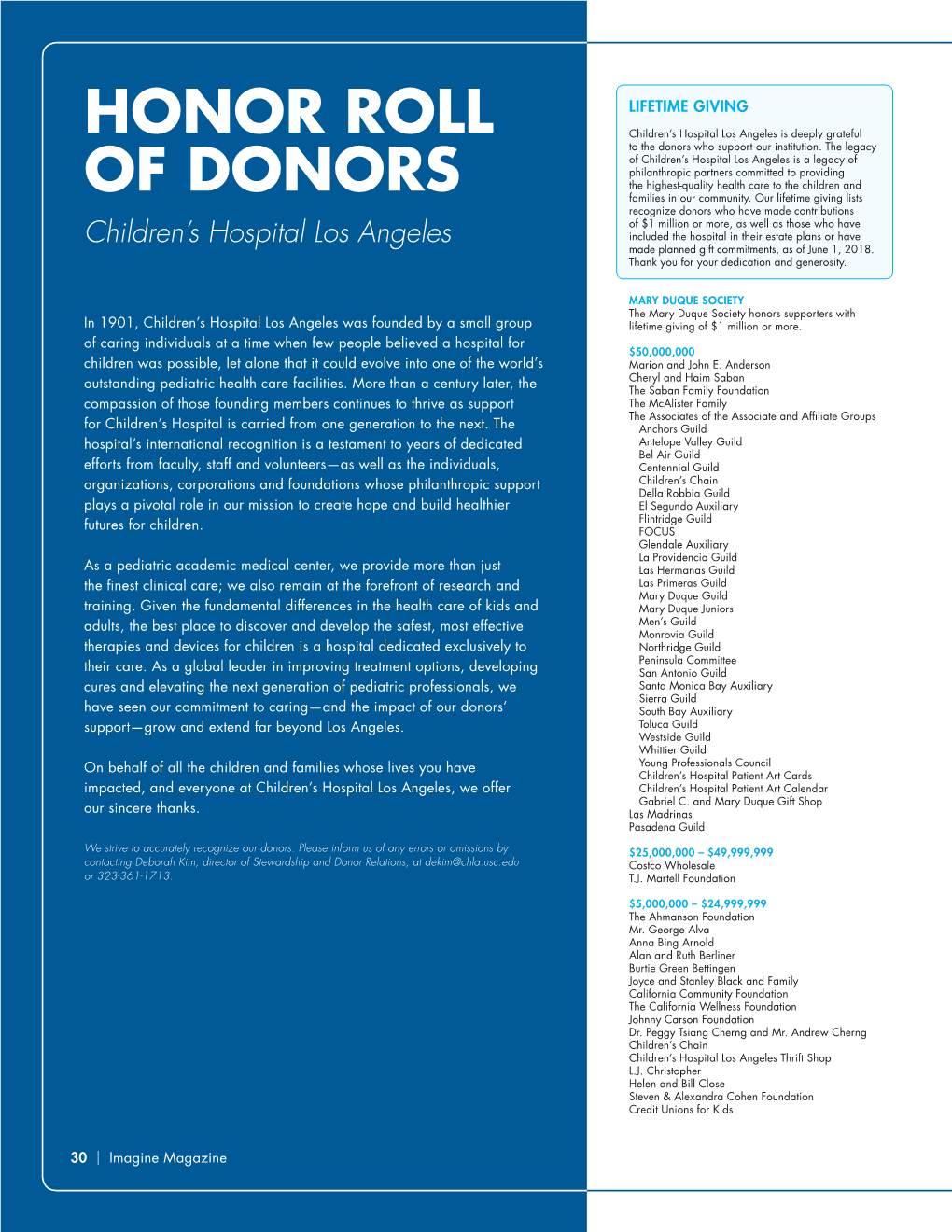 Honor Roll of Donors