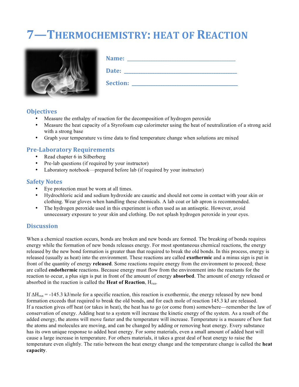 7—Thermochemistry: Heat of Reaction