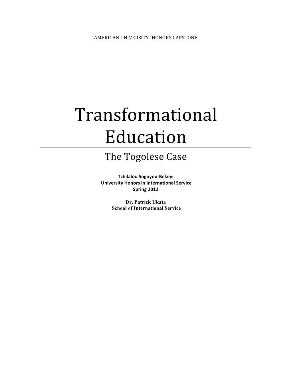 Transformational Education the Togolese Case