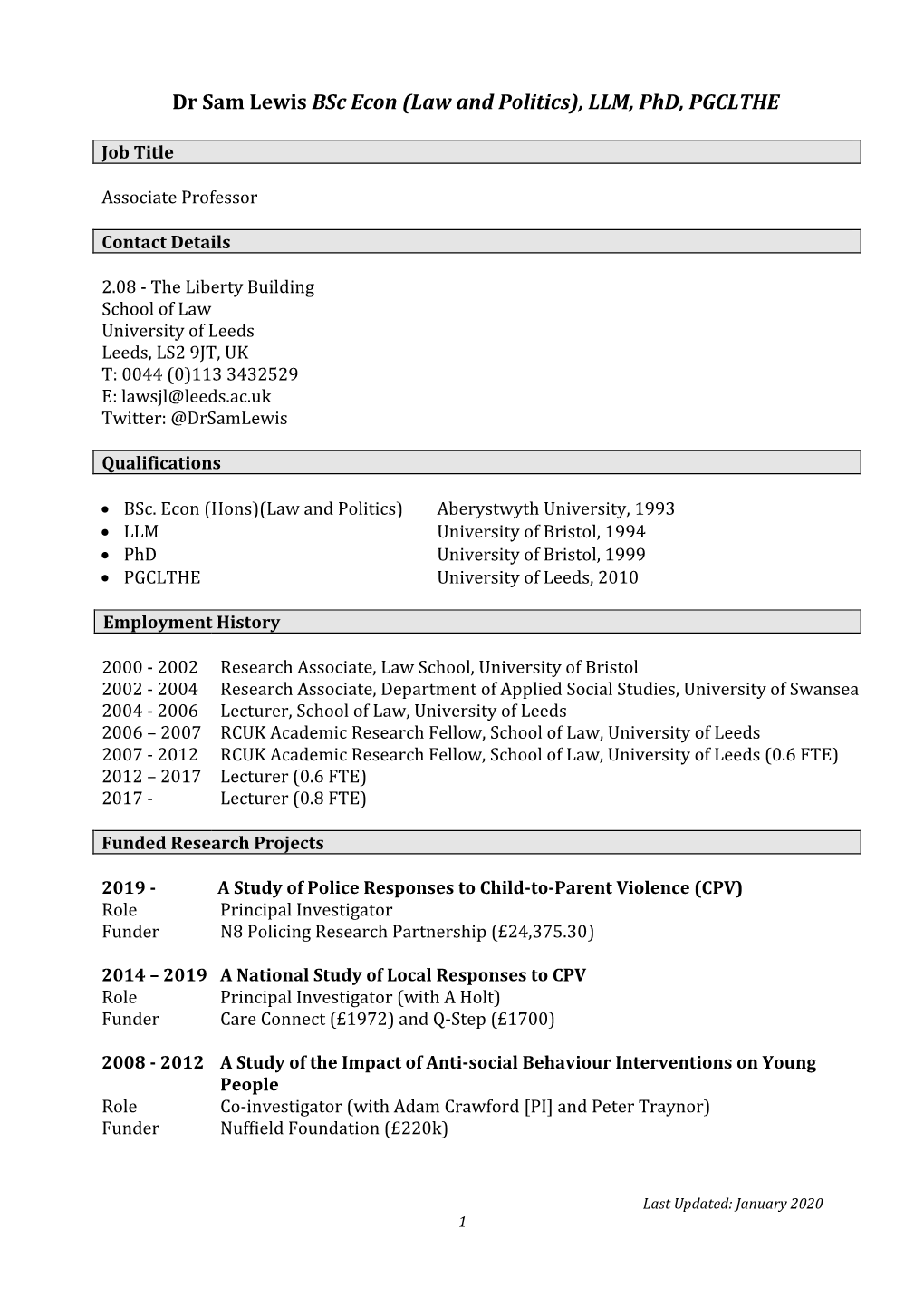 Dr Sam Lewis Bsc Econ (Law and Politics), LLM, Phd, PGCLTHE