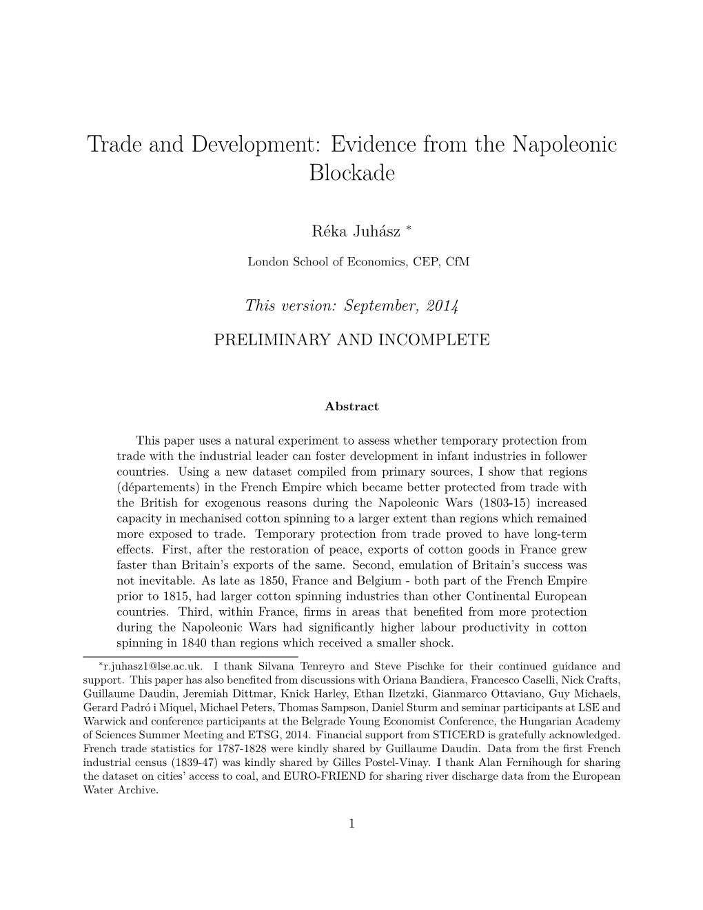 Trade and Development: Evidence from the Napoleonic Blockade