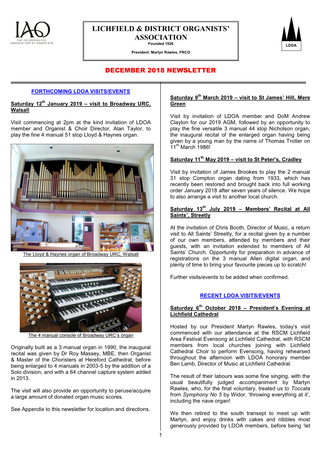 Lichfield & District Organists' Association