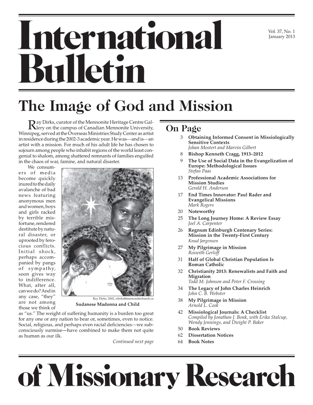 International Bulletin of Missionary Research, Vol 37, No. 1