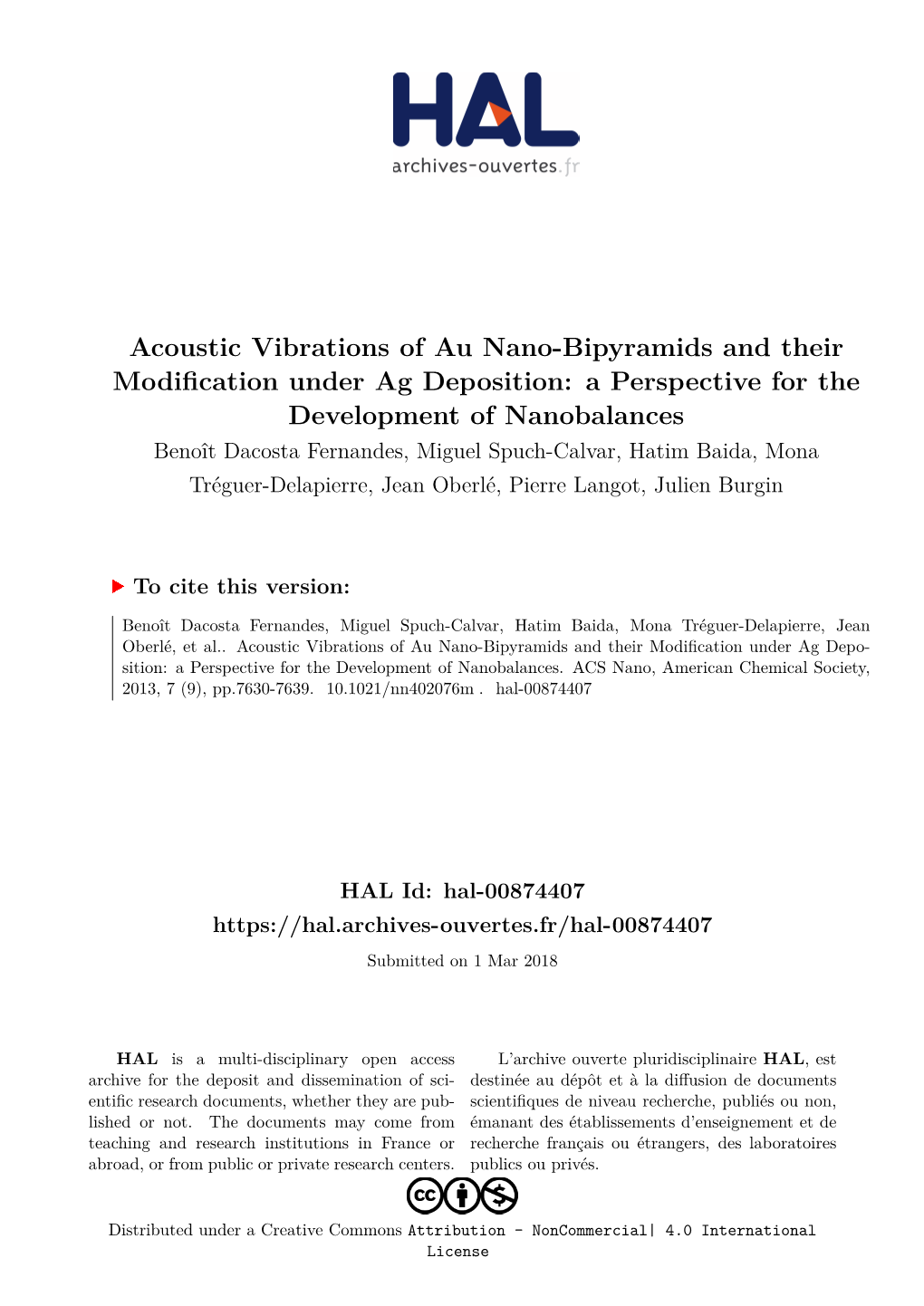 Acoustic Vibrations of Au Nano-Bipyramids and Their