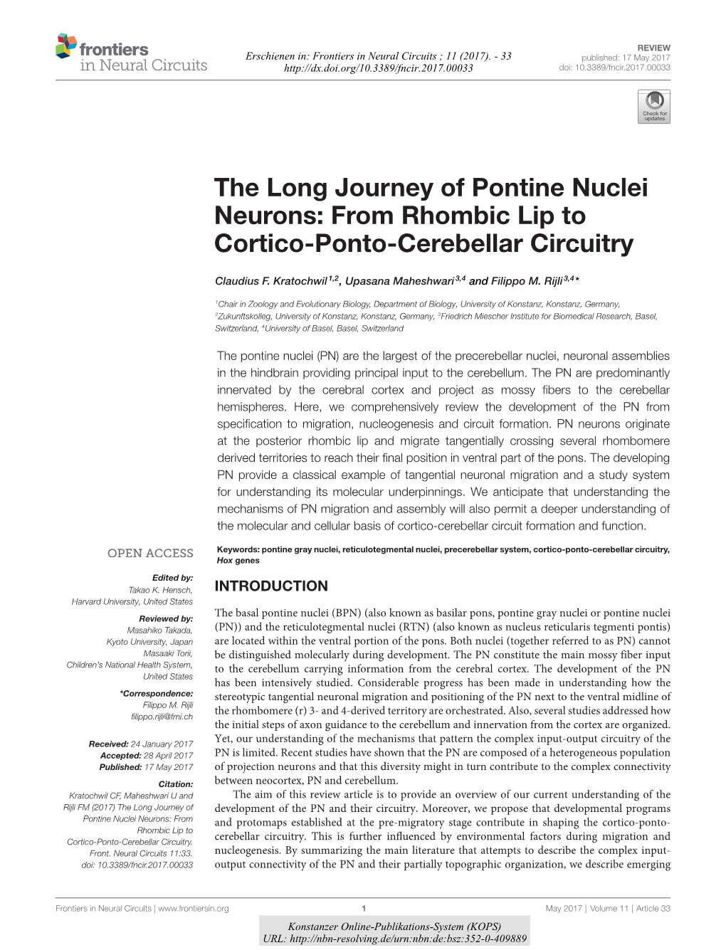 The Long Journey of Pontine Nuclei Neurons : from Rhombic Lip To