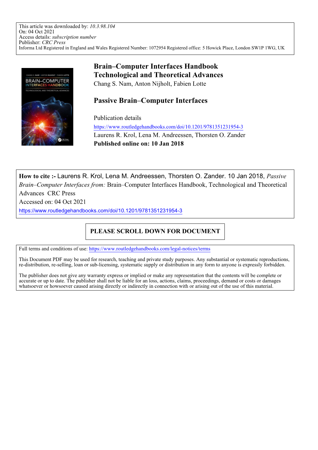 Brain–Computer Interfaces Handbook Technological and Theoretical Advances Chang S