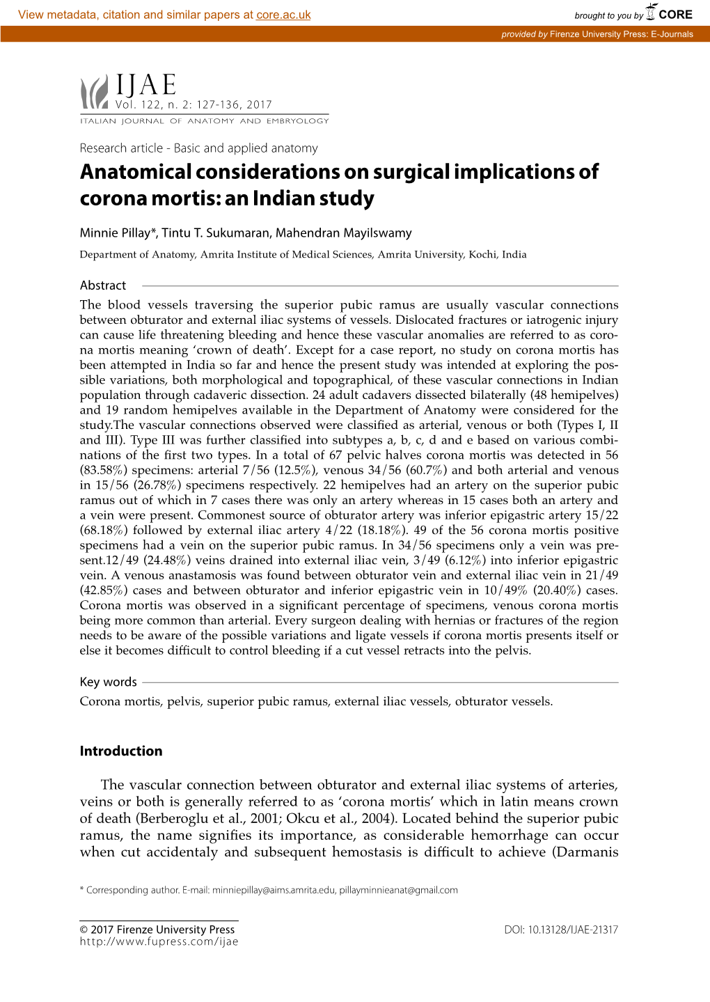 Anatomical Considerations on Surgical Implications of Corona Mortis: an Indian Study