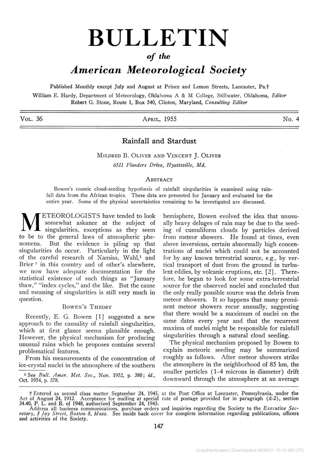 Downloaded 09/26/21 10:13 AM UTC 148 BULLETIN AMERICAN METEOROLOGICAL SOCIETY Rate Of, Roughly, 10,000 Feet Per Day