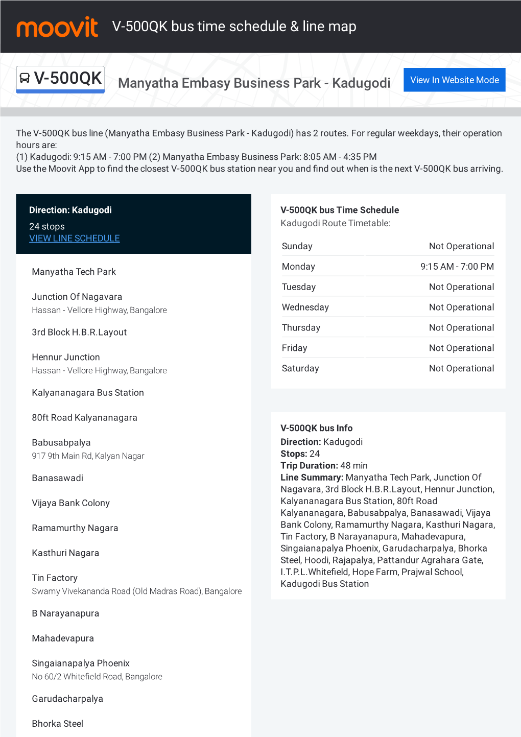 V-500QK Bus Time Schedule & Line Route