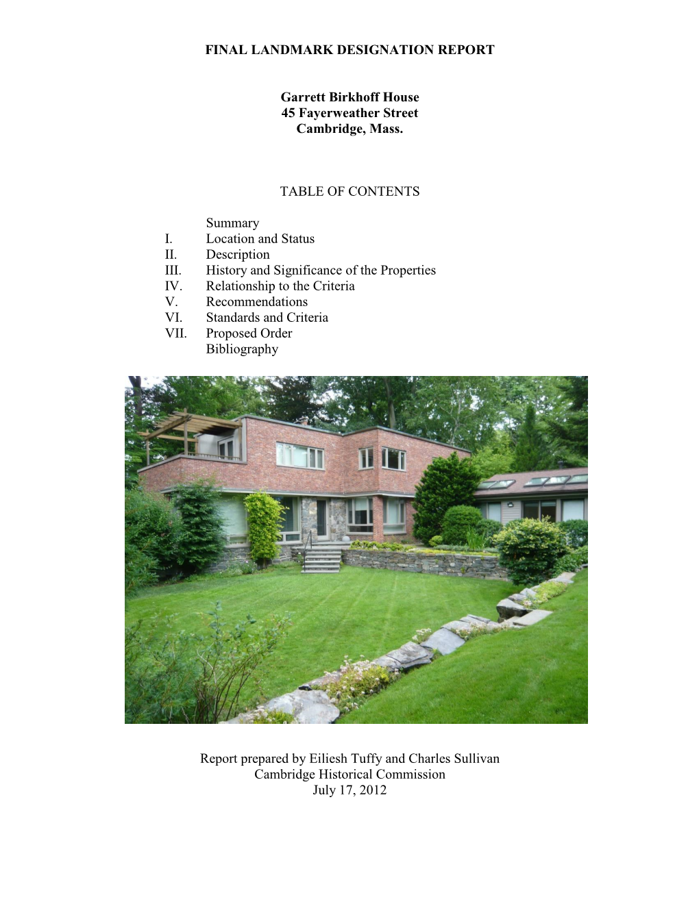 FINAL LANDMARK DESIGNATION REPORT Garrett Birkhoff House 45