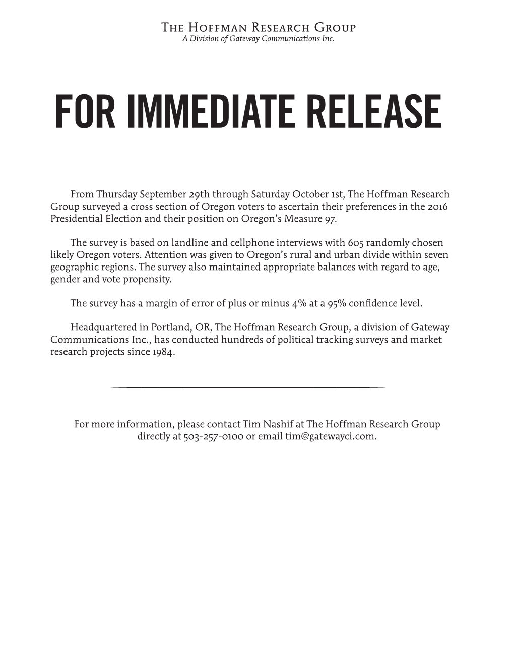 For Immediate Release