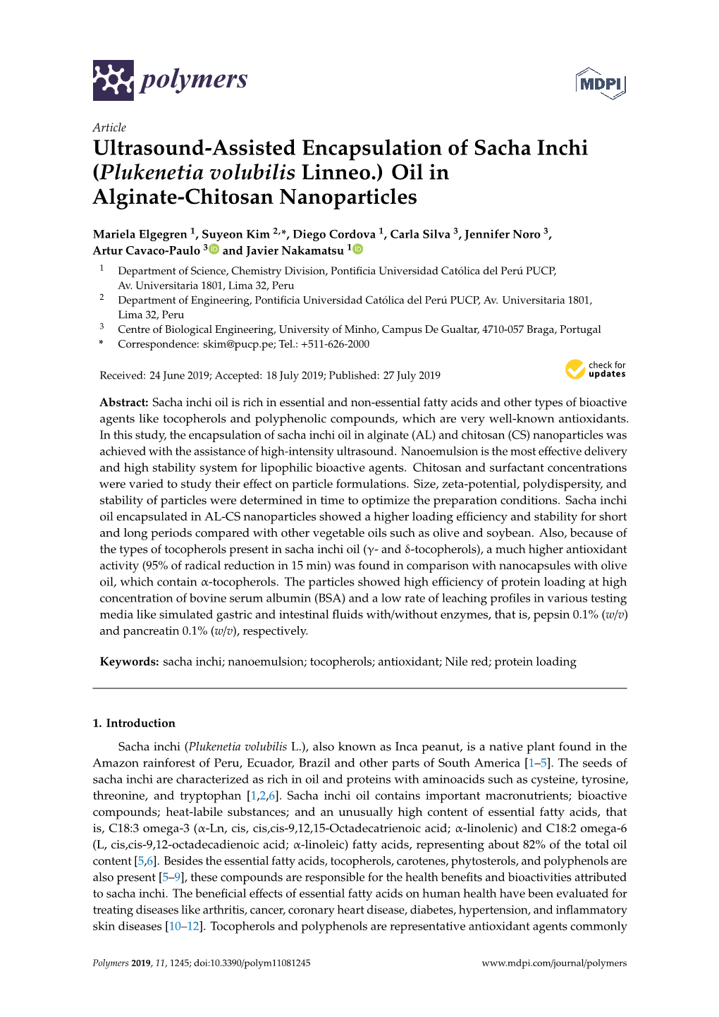 Plukenetia Volubilis Linneo.) Oil in Alginate-Chitosan Nanoparticles